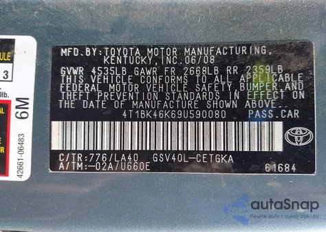 2009 Toyota Camry Xle V6 from USA, damaged, VIN 4T1BK46K69U590080